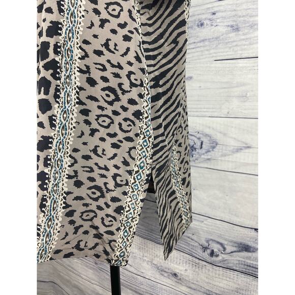 Style Exchange Silk Button Front Shirt Womens M Leopard Print Collared Short Slv - Picture 5 of 11